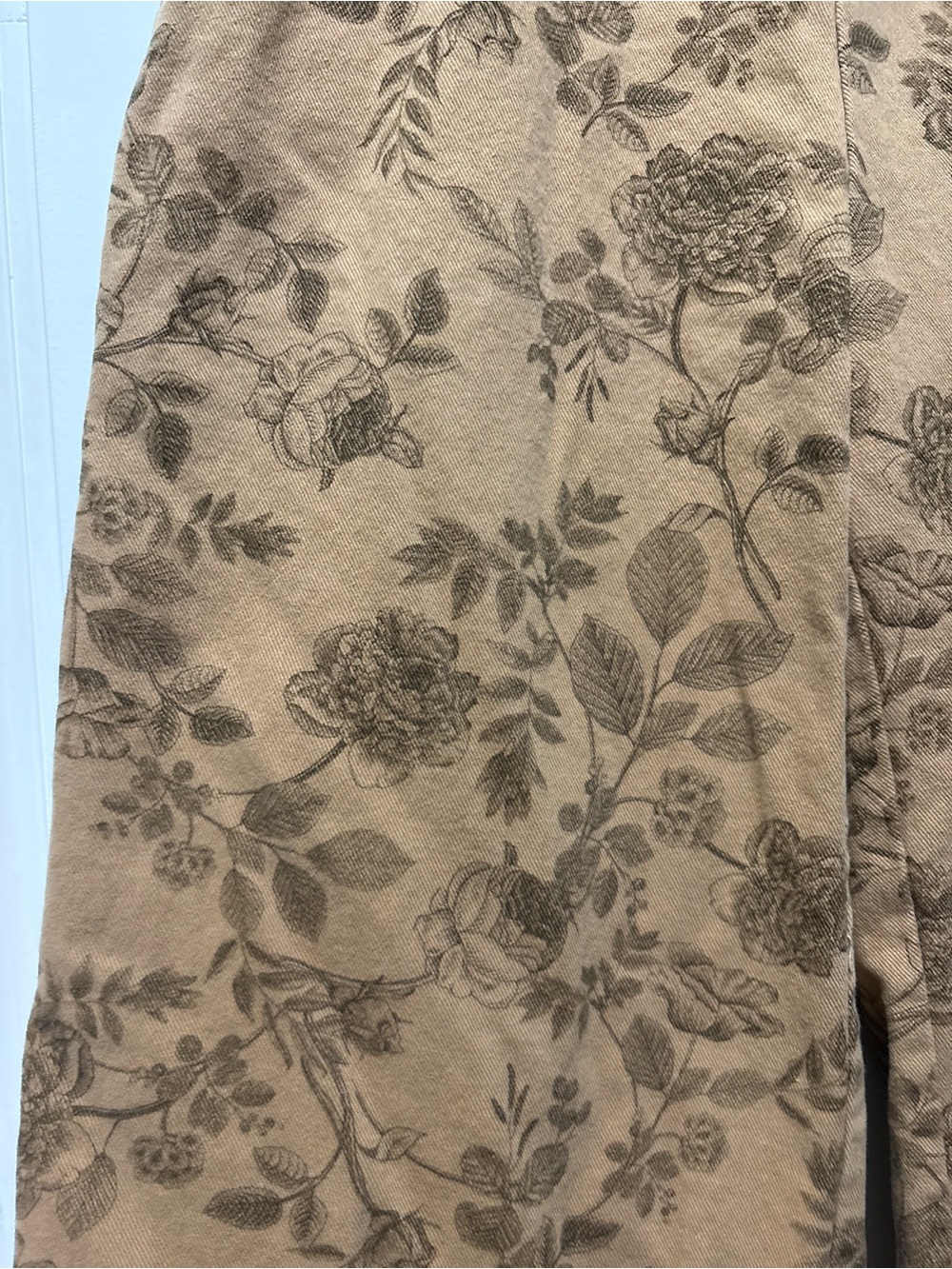 Allie Rose Tan Floral Toile Sailor Button Wide Leg Pants Cottagecore M - Picture 4 of 8